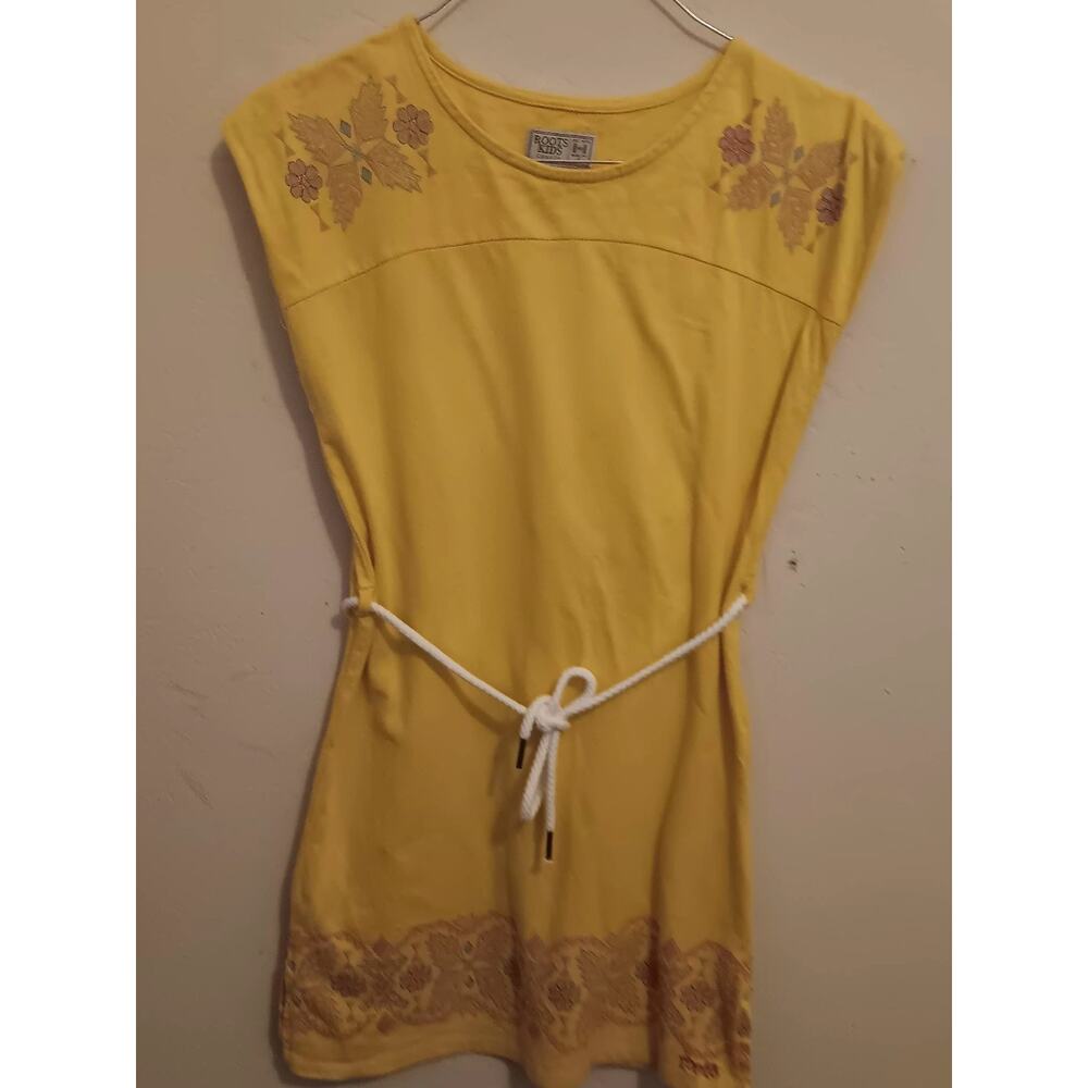 Roots Kids Canada Dress, Girls Sz M Vintage Aztec belted, Yellow, Timeless Retro